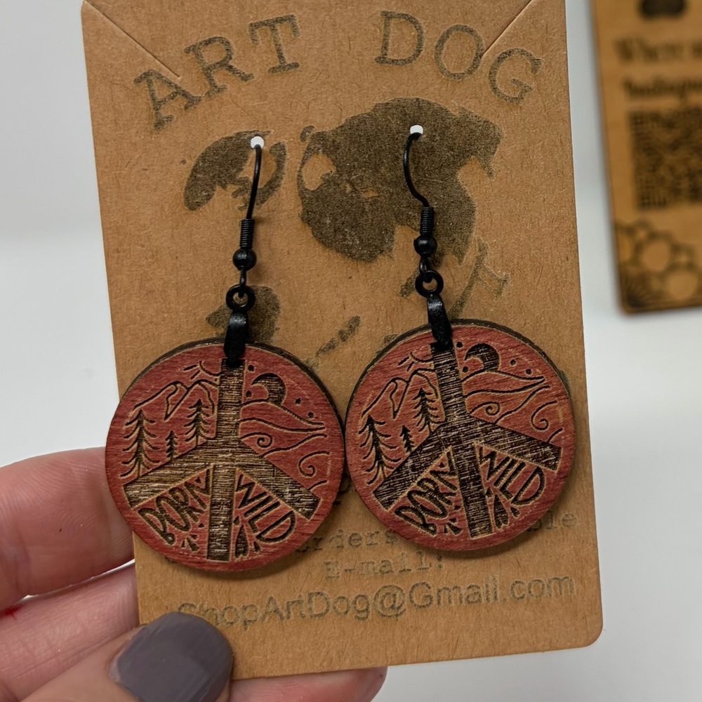 Peace Sign Earrings Wood Laser Cut Local Artist Choose color at checkout. NWT